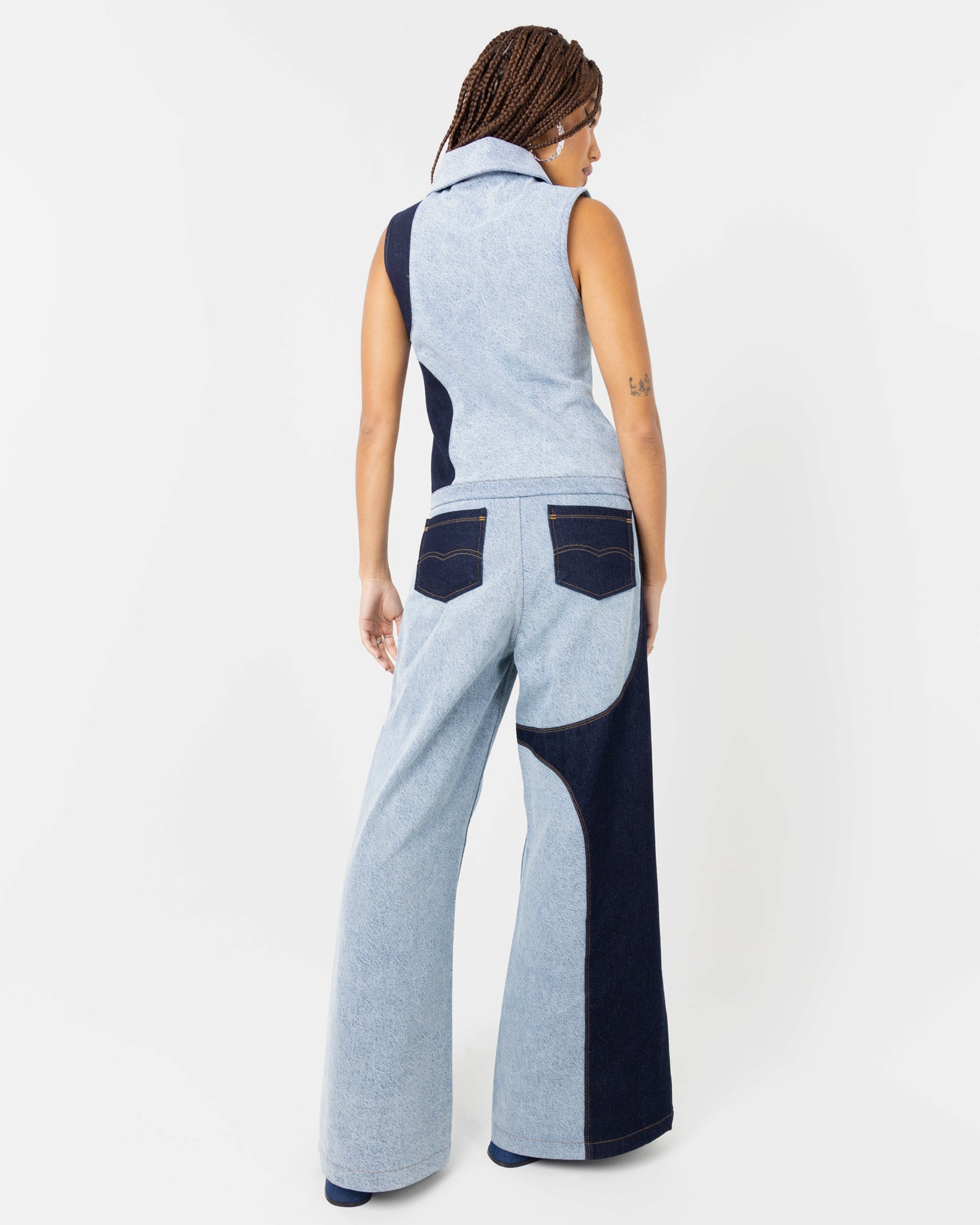 Lost & Found Co-Ord Denim Patchwork Gilet In Blue